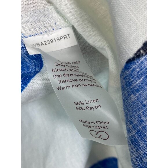 Calia Womens Linen Blend Button Up Top size Small Blue White Abstract Oversized - Picture 4 of 15